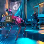 Futuristic robot dog with lifelike features created using artificial intelligence.